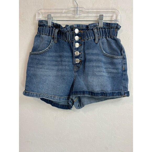 Wild Fable Sz S Paper Bag Button Front Shorts Belt Loops Medium Wash Jean Short - Picture 1 of 8
